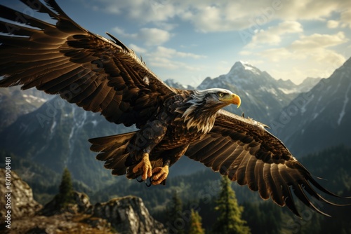 Wallpaper Mural Vintage Eagle Nostalgic flight over fog covered, generative IA Torontodigital.ca