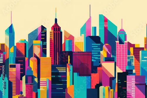 A cityscape made of geometric shapes and vibrant   © Chhayny