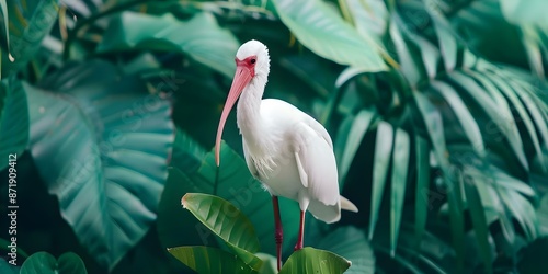 White ibis bird Eudocimus albus found in tropical and subtropical regions of America. Concept Avian Wildlife, Tropical Habitats, White Ibis Species, Subtropical Birds photo