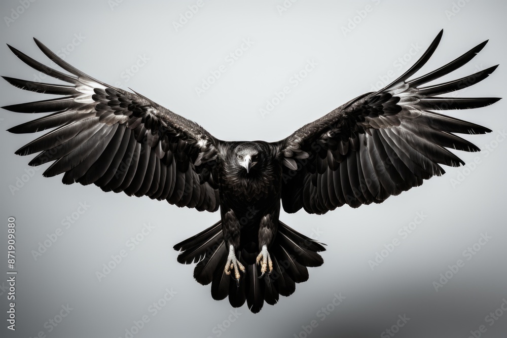 Naklejka premium Essence of Freedom Black and white minimalist eagle, simple features that captur, generative IA