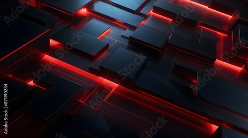 
3d rendering of red and black abstract geometric background. Scene for advertising, technology, showcase, banner, game, sport, cosmetic, business, metaverse. Sci-Fi Illustration. Product display
