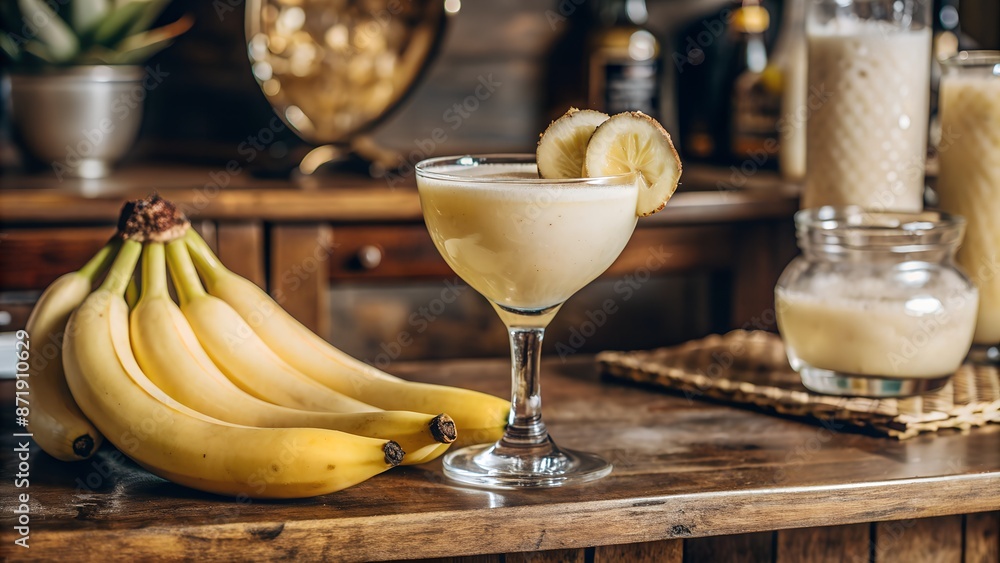 Obraz premium banana daiquiri in glass and bananas.