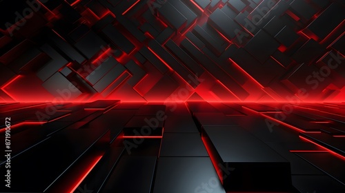 Fototapeta Naklejka Na Ścianę i Meble -  
3d rendering of red and black abstract geometric background. Scene for advertising, technology, showcase, banner, game, sport, cosmetic, business, metaverse. Sci-Fi Illustration. Product display