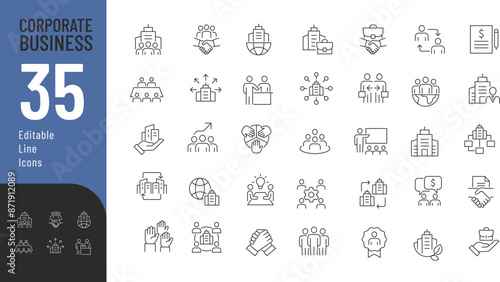 Corporate Business  Line Editable Icons set. Vector illustration in modern thin line style of business related icons: management, corporation, partnership, and more. 