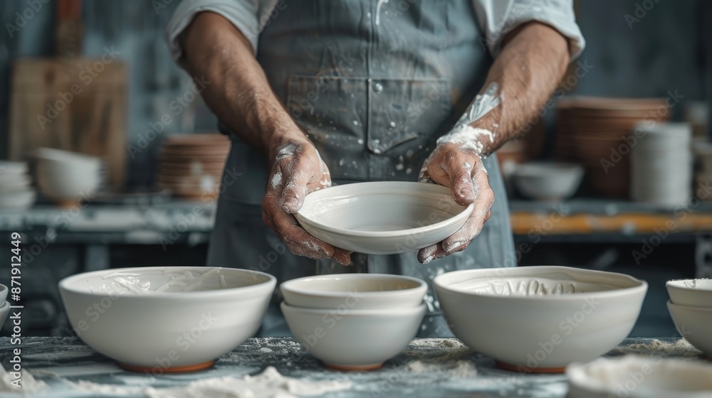 Ceramic artist applying glaze layers to pottery, Ceramic Art, Handcrafted Pottery Ceramic artist applying glaze layers to pottery, Ceramic Art, Handcrafted Pottery
