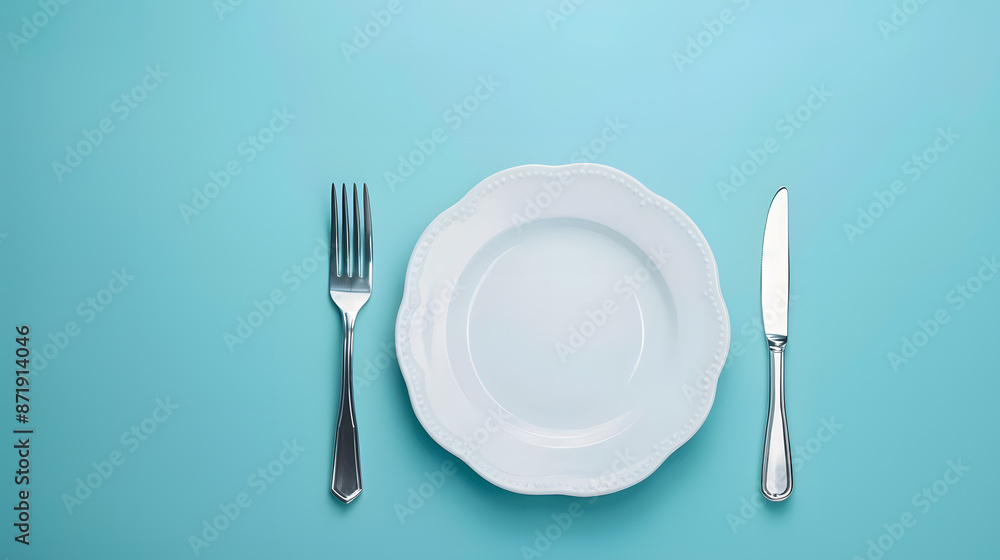 Cutlery, fork, knife, spoon and empty plate on a colored background. AI Generated Cutlery, fork, knife, spoon and empty plate on a colored background. AI Generated