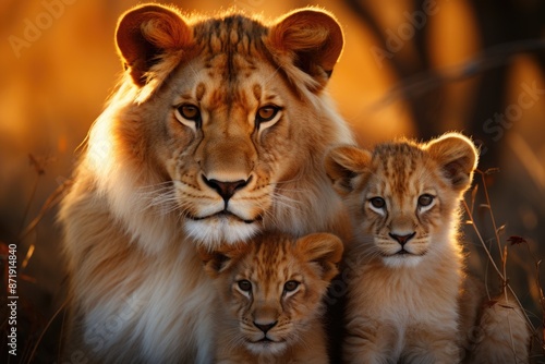 Focus lions revealing family essence with stunning realism, generative IA © JONATAS
