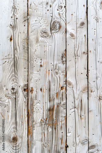 Close-up of weathered wooden planks with visible knots and grain patterns, showcasing natural texture and rustic charm. photo