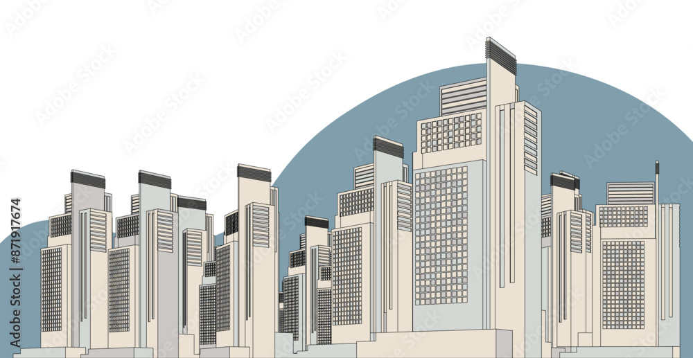 Fototapeta premium Illustration of Modern High-Rise Residential Architecture in a Metropolis