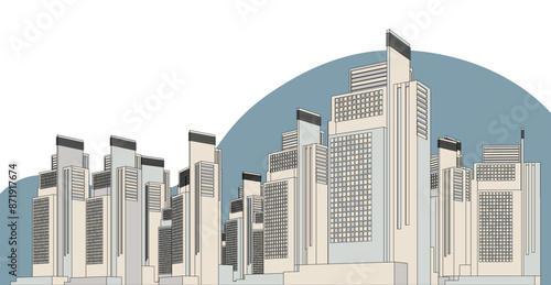 Illustration of Modern High-Rise Residential Architecture in a Metropolis
