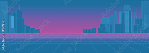 Retro Cyber World Cityscape with Skyscrapers