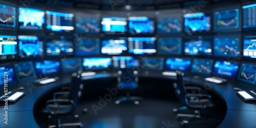 Wallpaper Mural Hightech control room with cybersecurity measures and glowing screens displaying firewall status. Concept Control Room Design, Cybersecurity Measures, Glowing Screens, Firewall Status Torontodigital.ca