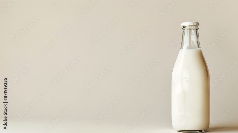 Glass milk bottle on neutral background. Refreshing and pure, this image features a glass milk bottle set against a minimalist backdrop. Perfect for health, dairy, or food and beverage projects. Glass milk bottle on neutral background. Refreshing and pure, this image features a glass milk bottle set against a minimalist backdrop. Perfect for health, dairy, or food and beverage projects.