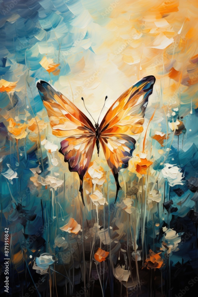 Abstract dance an impressionist butterfly in a vibrant color field and ephemeral, generative IA