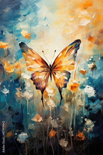 Obraz na płótnie Abstract dance an impressionist butterfly in a vibrant color field and ephemeral, generative IA w salonie