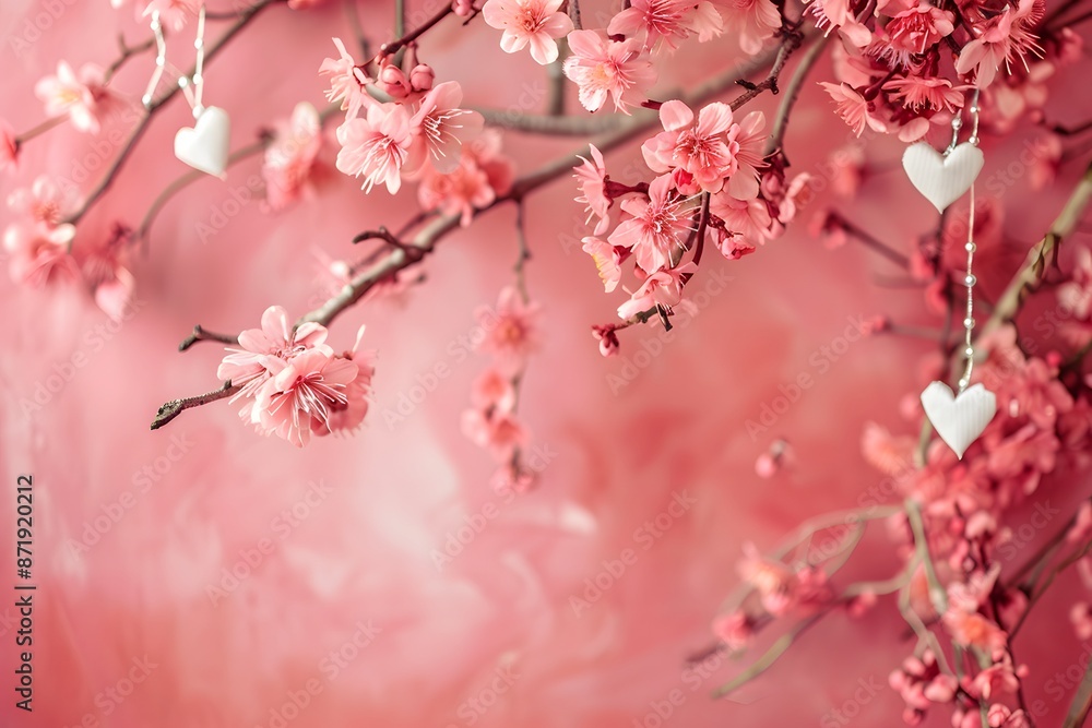 Delicate Pink Blossoms with Hanging Hearts Delicate Pink Blossoms with Hanging Hearts