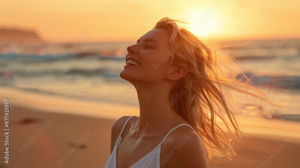 The woman enjoying sunset The woman enjoying sunset
