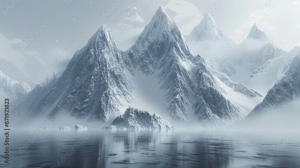 Obraz premium Majestic Mountain Landscapes and Snowy Peaks, Winter Wonderland: Stunning Views of Snow-Covered Peaks.