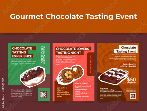 Gourmet chocolate tasting event advertising poster design template set engraved vector illustration