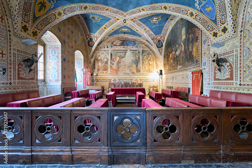 Volterra Tuscany Italy. Palazzo dei Priori. Town Hall. Frescoed Sala del Consiglio (Hall of the Council) photo