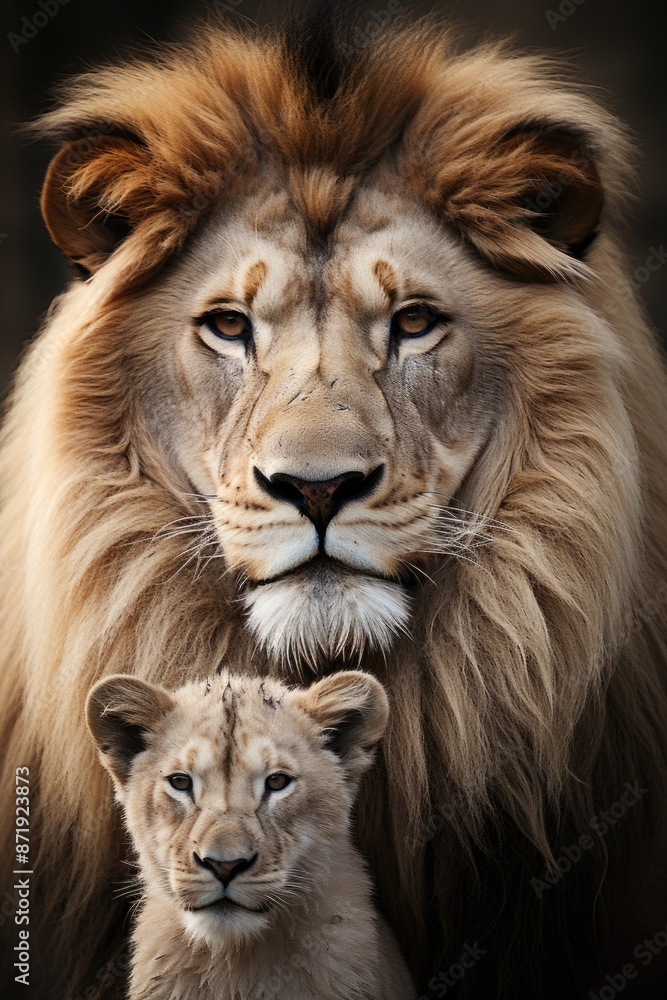 Lions in the Savana a timeless black and white elegance, generative IA Lions in the Savana a timeless black and white elegance, generative IA