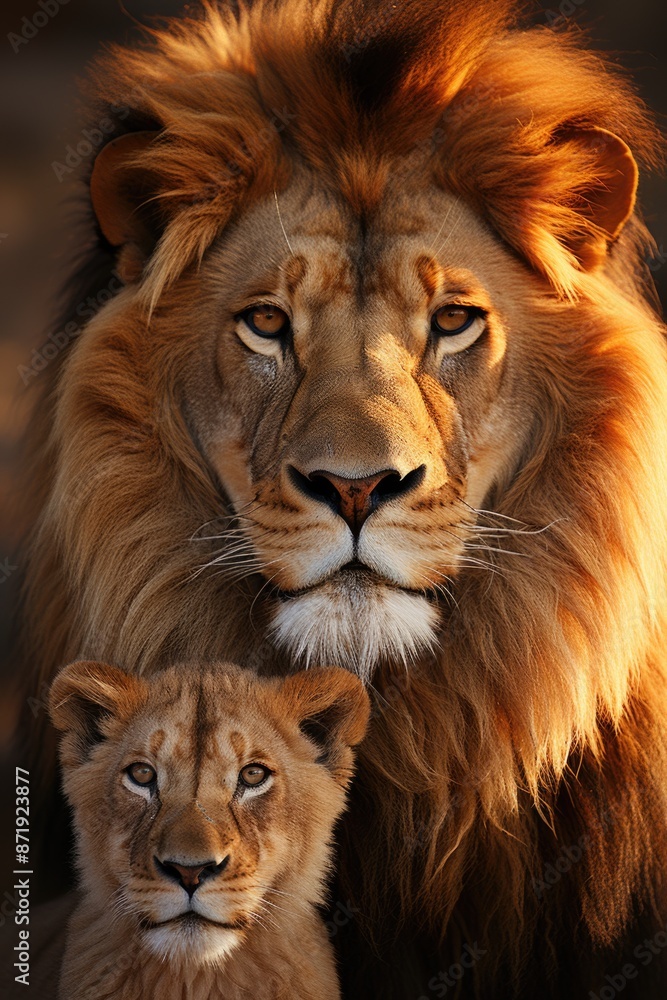 Lions in the Savana a timeless black and white elegance, generative IA Lions in the Savana a timeless black and white elegance, generative IA