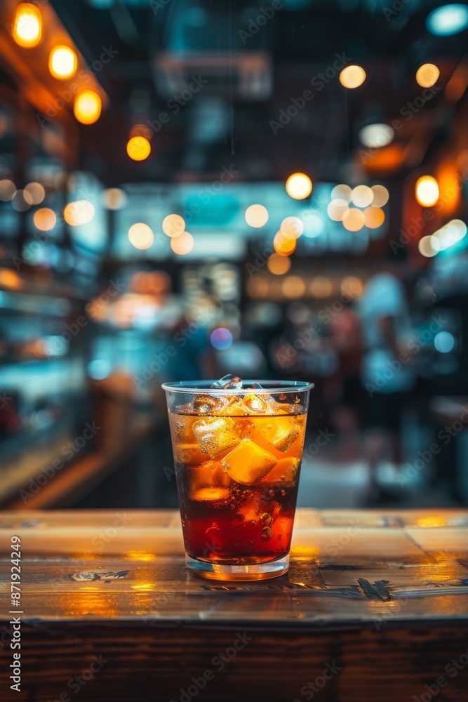 Iced coffee, latte, macchiato on wooden counter table top. Barista, bistro, outdoor. Room for copy space. Iced coffee, latte, macchiato on wooden counter table top. Barista, bistro, outdoor. Room for copy space.