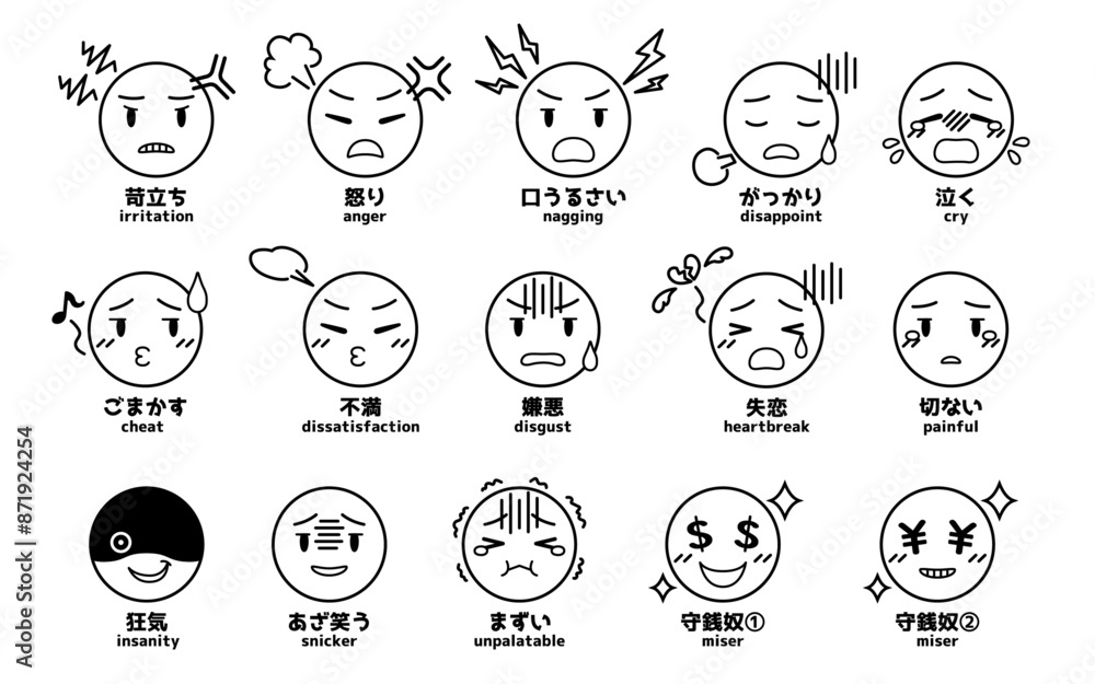 【漫符】漫画感情表現顔イラスト素材 ~ネガティブ~ 【漫符】漫画感情表現顔イラスト素材 ~ネガティブ~