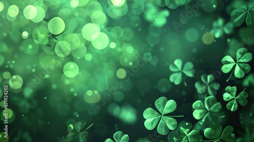 Enchanting Green Bokeh Lights with Subtle Shamrock Silhouettes - Abstract St. Patrick's Day Background