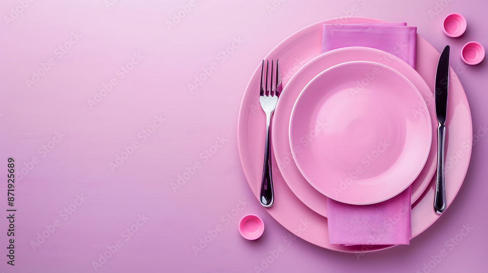 Cutlery, fork, knife, spoon and empty plate on a colored background. AI Generated Cutlery, fork, knife, spoon and empty plate on a colored background. AI Generated