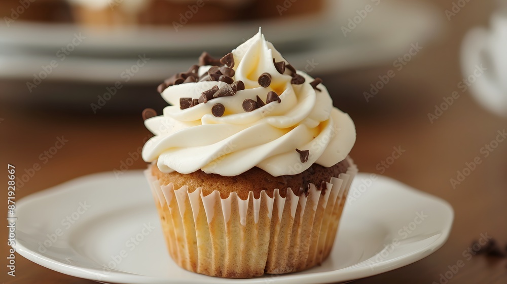 Homemade cupcake with whipped cream and chocolate icing. Homemade cupcake with whipped cream and chocolate icing.