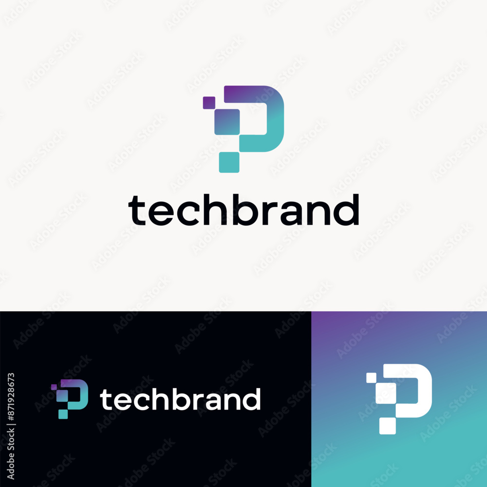 Fototapeta premium Letter P Pixel Technology Logo Design Vector