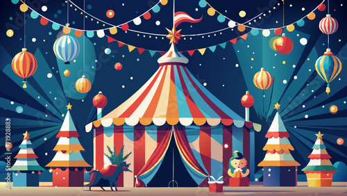 Enchanting Nighttime Circus Tent with Festive Decorations and Lights