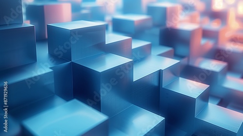 Abstract Blue Cubes Arranged In A Pattern In Soft Light