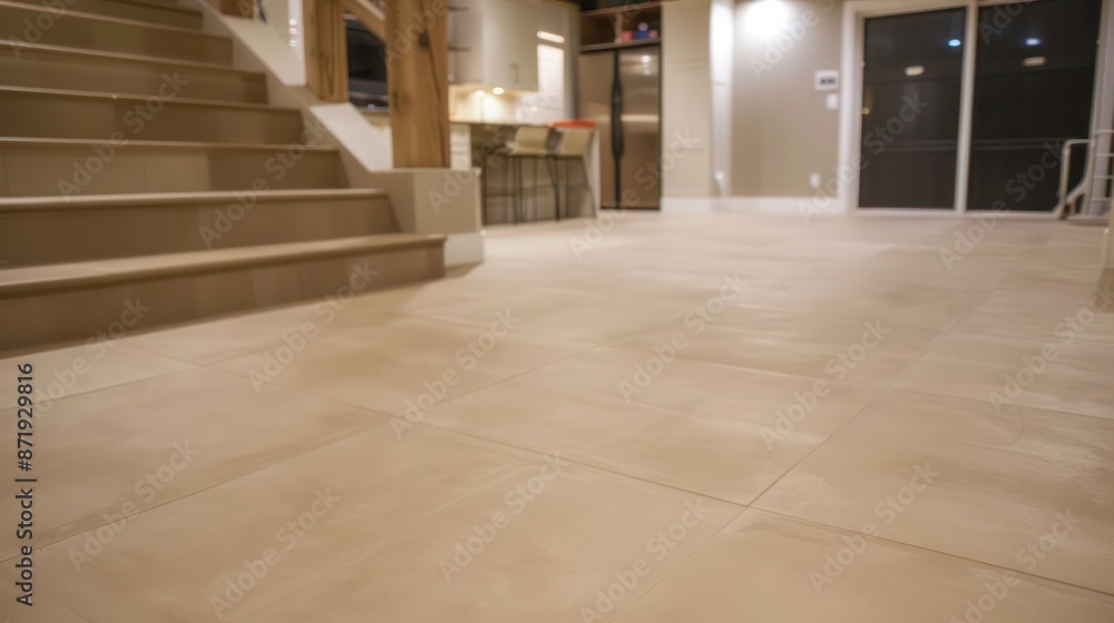 Obraz premium Soft beige rubber tiles in a basement, offering a neutral canvas for a variety of home projects