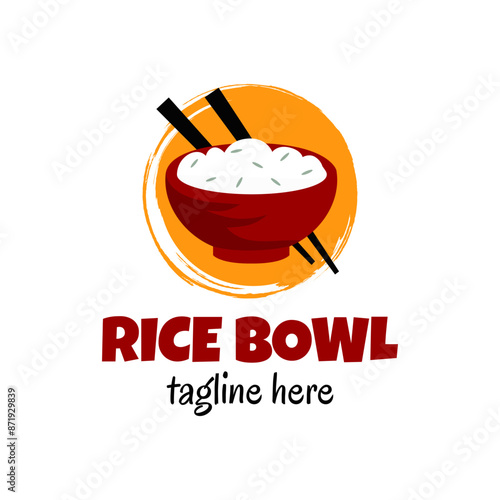 Rice Bowl Oriental Food Logo Design Vector