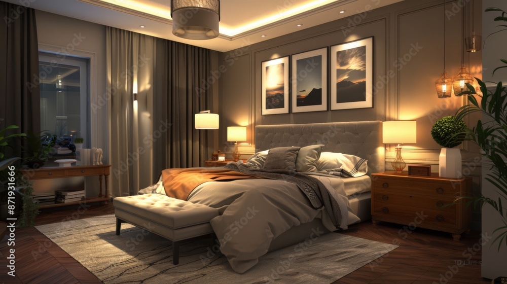 different lighting options, such as bedside lamps and overhead fixtures, different lighting options, such as bedside lamps and overhead fixtures,