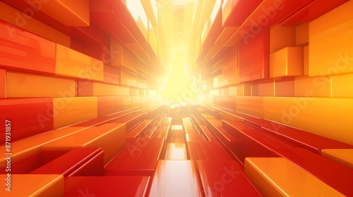 3d rendering of red and yellow abstract geometric background. Scene for advertising, technology, showcase, banner, game, sport, cosmetic, business, metaverse. Sci-Fi Illustration. Product display