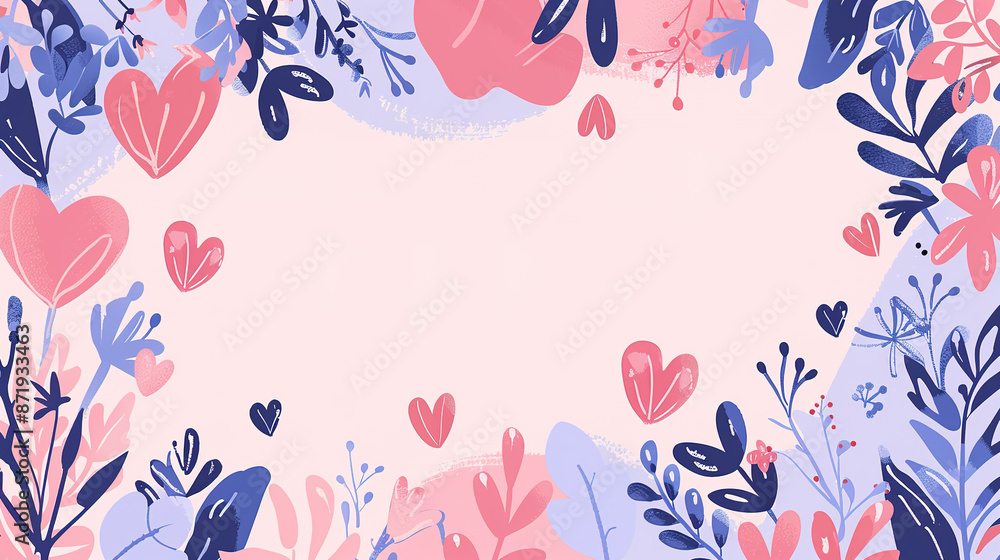 Flat style pink heart and flower illustration background Flat style pink heart and flower illustration background