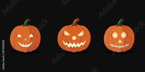 A set of pumpkins for Halloween. A terrifying collection of pumpkins for festive pumpkin lanterns.