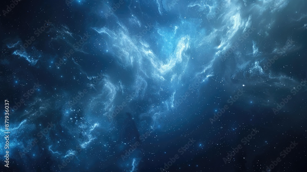 Fototapeta premium Abstract blue nebula background with cosmic clouds and stars, perfect for science fiction and space exploration themes
