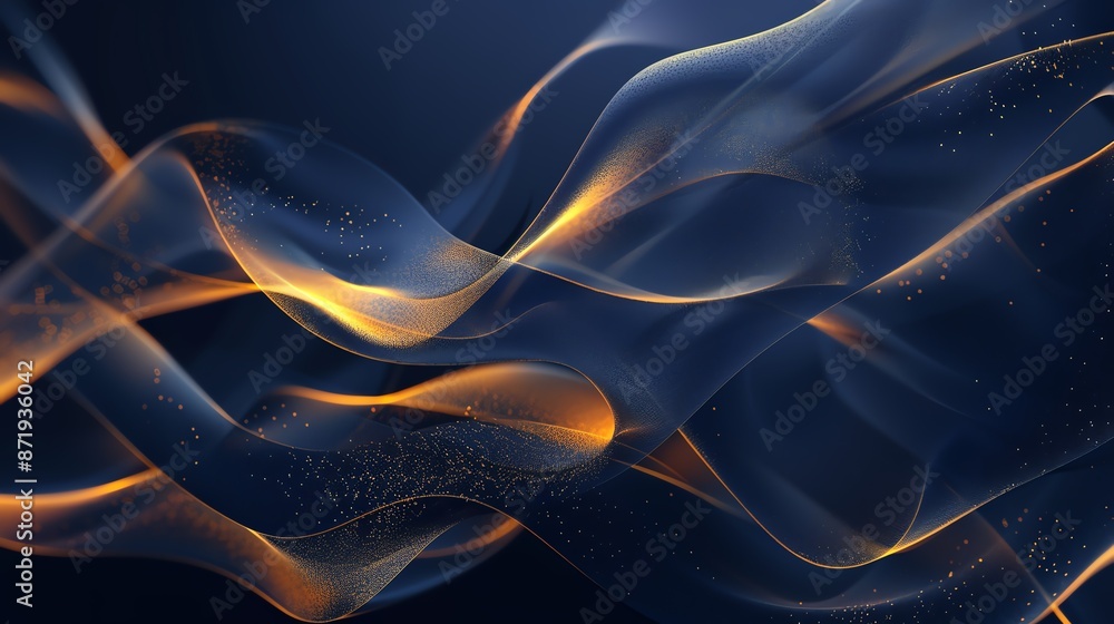 Fototapeta premium Abstract wavy lines in dark blue with golden highlights, creating a dynamic and elegant background or wallpaper design.