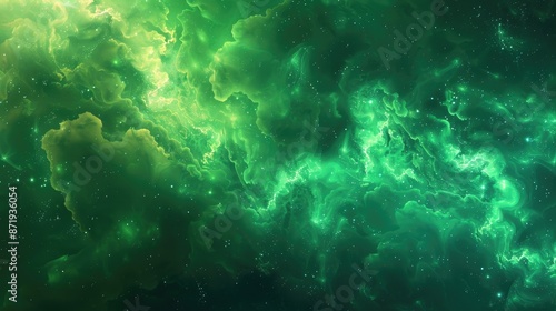 Abstract green nebula background with vibrant hues, evoking a sense of celestial wonder