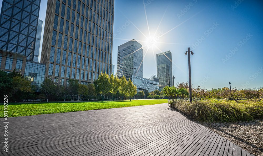 Fototapeta premium Urban Park with Modern Skyscrapers