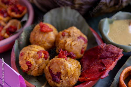 Tacacho with cecina is a typical food from the Peruvian jungle, based on banana. Iquitos Peru photo