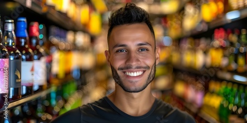 Smiling liquor store clerk ready to help customers portrait shot. Concept Portrait Photography, Customer Service, Retail Industry, Smiling Employee