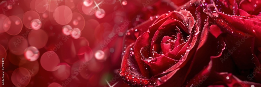 Naklejka premium Red Rose with Dew Drops