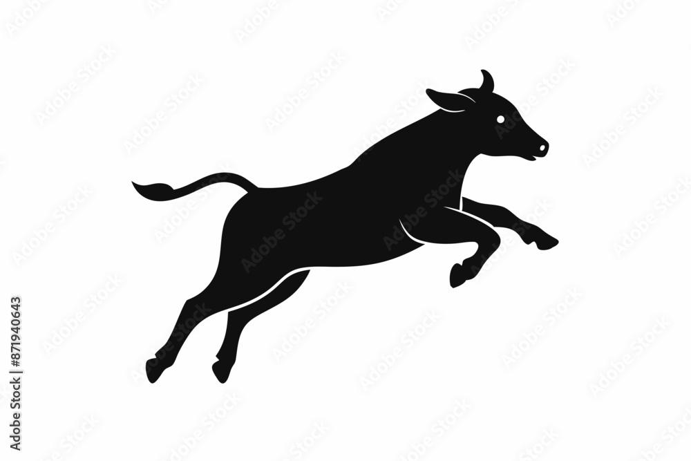 Naklejka premium black and whitecow silhouette, cow vector illustration, cow silhouette, animal silhouette isolated vector Illustration, png, Funny cute cow, Jumping cartoon cows