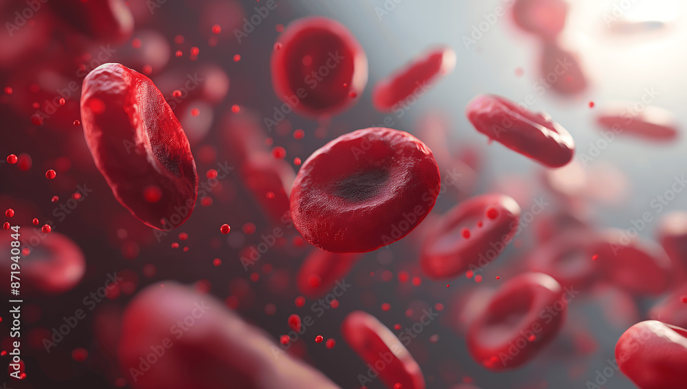 Fototapeta premium Close-Up of Red Blood Cells in Motion Showing Health and Medical Science