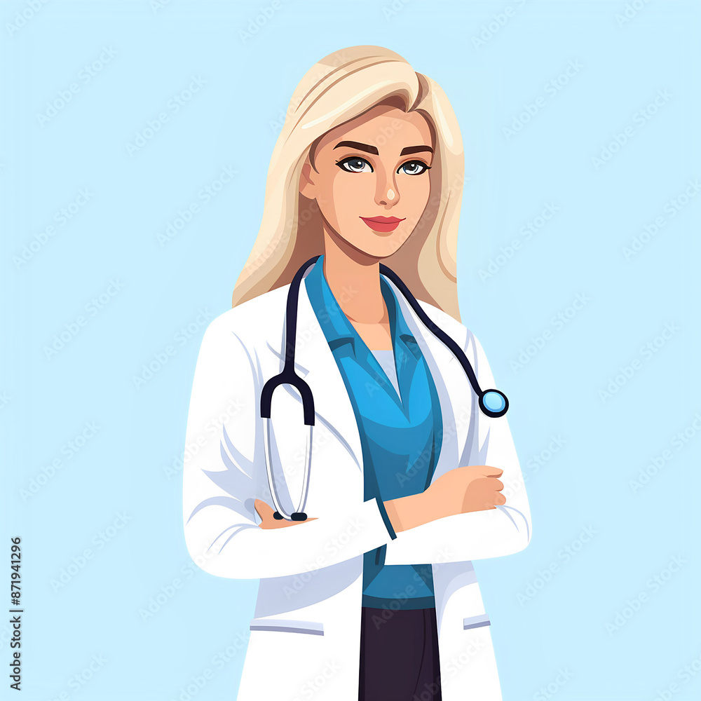 Doctor with blond hair icon in uniform. Flat style. doctor avatar Doctor with blond hair icon in uniform. Flat style. doctor avatar